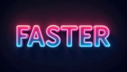 Obraz premium Neon sign glowing with the word 'Faster' in vibrant blue and pink colors.