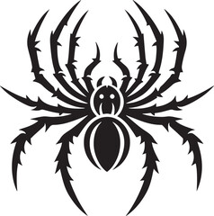 A spider silhouette clings to its web, legs splayed in a delicate yet eerie formation. Its poised, angular body evokes a sense of mystery and precision, a quiet hunter in the shadows of its intricate 