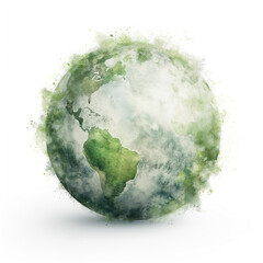 A green planet with a white background