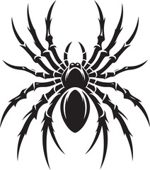 A spider silhouette clings to its web, legs splayed in a delicate yet eerie formation. Its poised, angular body evokes a sense of mystery and precision, a quiet hunter in the shadows of its intricate 