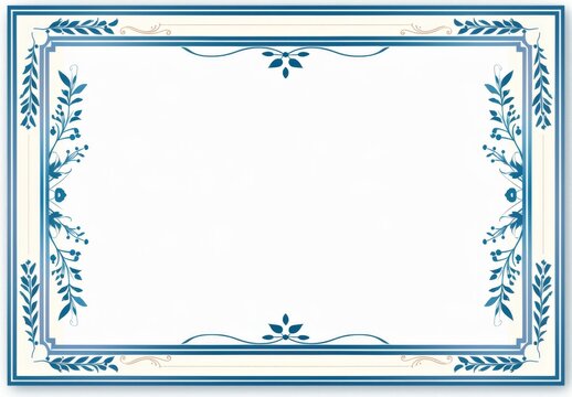 A blue and white vector style blank frame for an award or certificate with a thin border around the edges and a white background.  