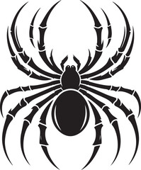 A spider silhouette clings to its web, legs splayed in a delicate yet eerie formation. Its poised, angular body evokes a sense of mystery and precision, a quiet hunter in the shadows of its intricate 