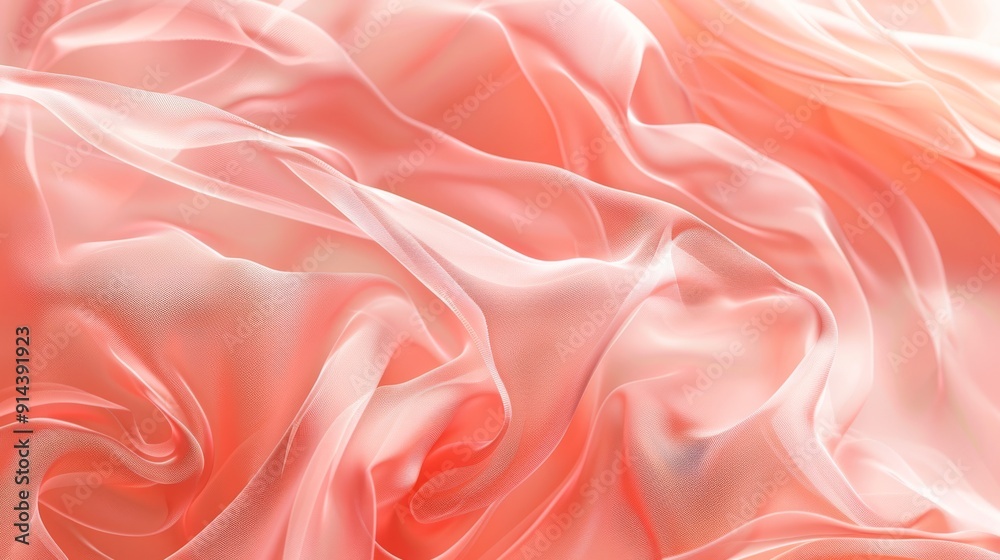 Poster Soft pastel wave texture in coral with fluid abstract shapes and smooth transitions