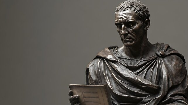 Weathered Bronze Seneca Sculpture with Dramatic Shadows and Textured Patina