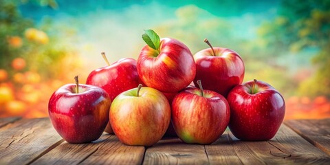 A Pile of Ripe Red Apples on a Rustic Wooden Table, Apple Harvest, Fruit, Healthy Snack, Red Apple
