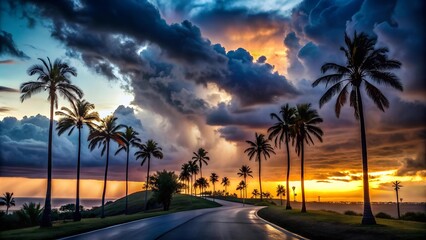 Silhouetted Palms Against a Stormy Sky  Generative AI