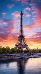 Eiffel Tower Above the Lights: A Mesmerizing Night View of Paris, France.