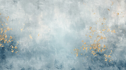 A blue and white background with gold flakes scattered across it