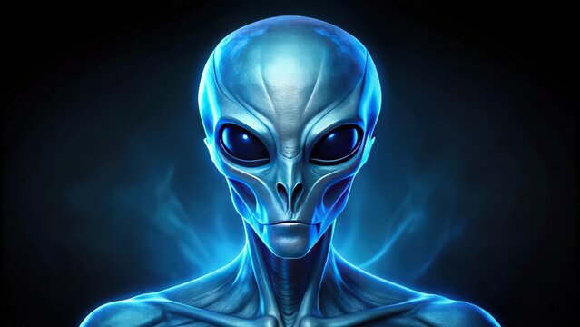 Blue alien with a futuristic design on a dark black background, alien, blue, space, extraterrestrial, sci-fi, creature