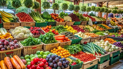 Vibrant Farmer's Market Stall with Fresh Produce  Generative AI