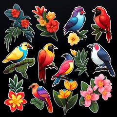 Obraz premium A vibrant illustration of an exotic bird surrounded by colorful flowers.