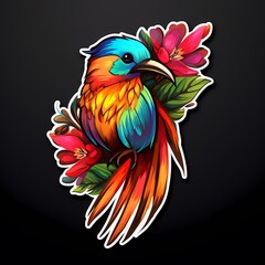 Obraz premium A vibrant illustration of an exotic bird surrounded by colorful flowers.