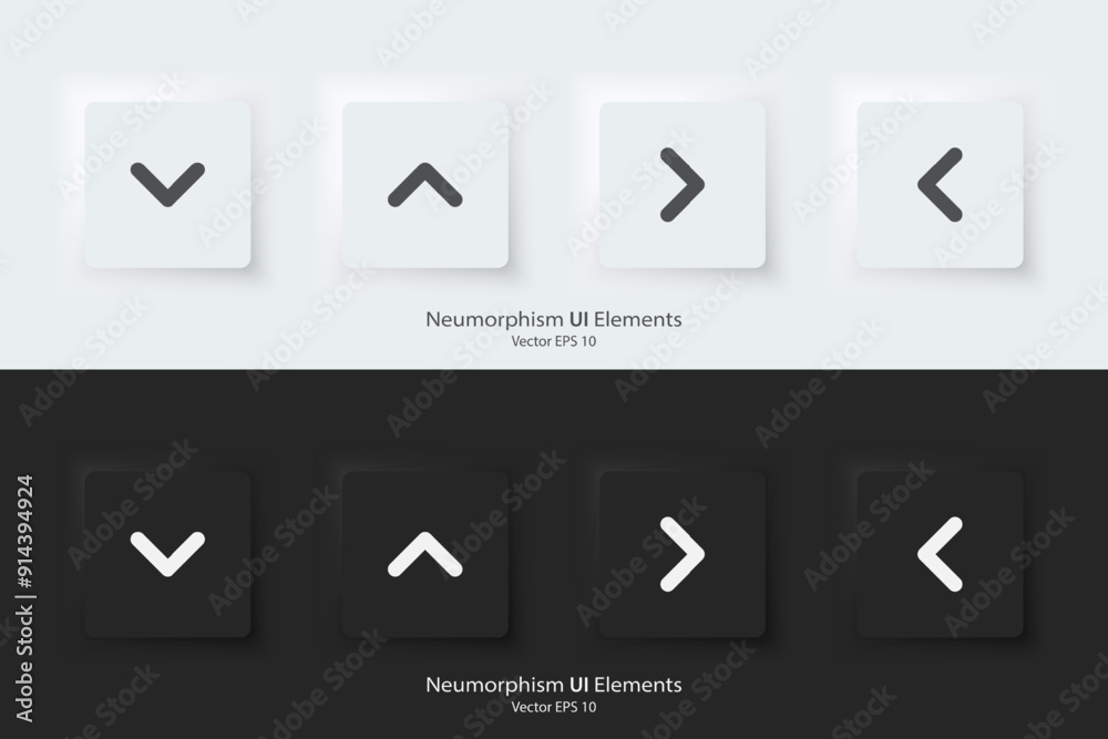 Poster direction sign. a set of black and white square buttons with direction symbols. the arrow up, down, 