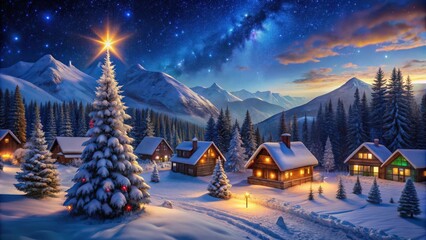 Fototapeta premium Charming winter village scene with snow-covered houses