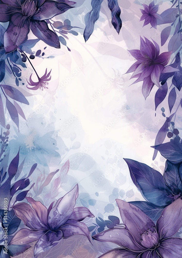 Sticker a floral background with purple flowers and leaves