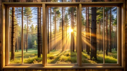 Golden Dawn Through the Pines  AI Generated