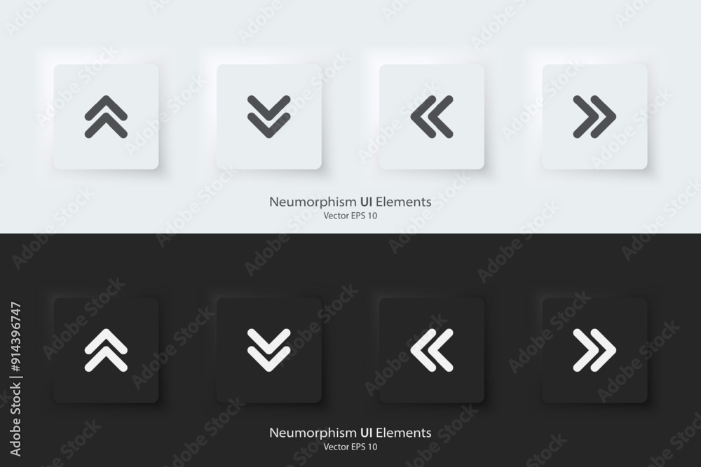 Aufkleber direction sign. a set of black and white square buttons with direction symbols. the arrow up, down, 