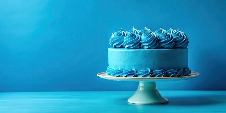 Blue cake with blue frosting on a blue empty background, blue, cake, dessert, sweet, celebration, tasty, delicious, food