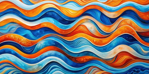 Abstract Ocean Waves in Blue and Orange Hues, Acrylic Painting, Watercolor , Abstract Art , Liquid Art
