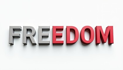 Fototapeta premium Freedom word 3D text typography design. Liberty, independence, democracy concept web banner illustration