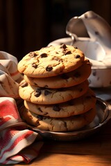 Chocolate chip cookies, stack of cookies