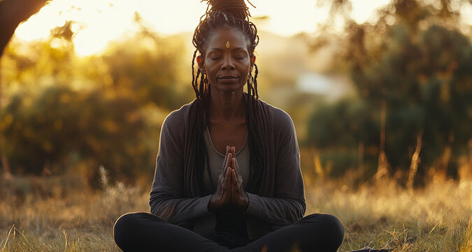 mindfulness meditation, a non-binary person doing deep breathing exercises with the help of a caring indigenous healer, in a peaceful natural environment with trees and birds, feeling calm and