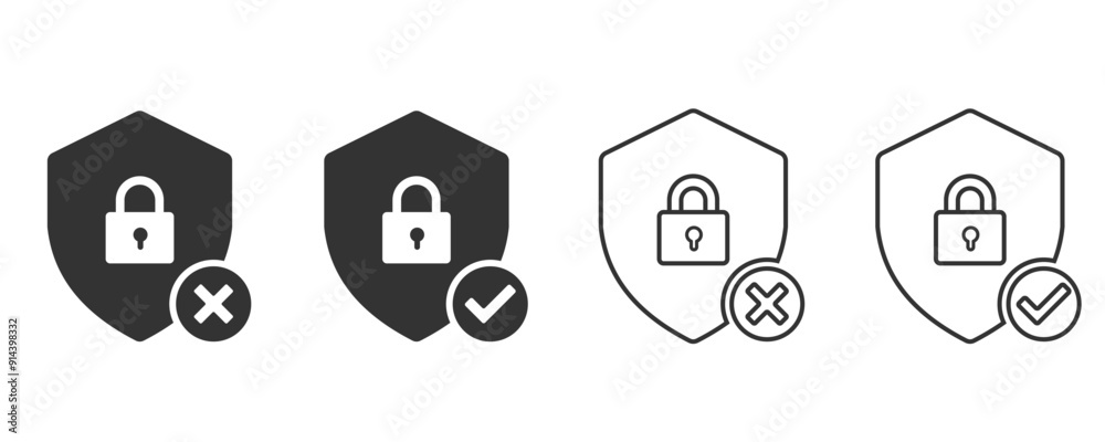 Poster Padlock on a shield with a checkmark icon. Flat and line icon. security system and protect data. Vector illustration design for web, UX, UI, and app.