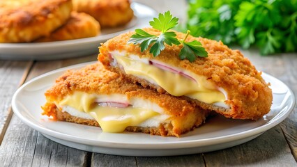 Golden-Crusted Fried Chicken Schnitzel Cordon Bleu: A Symphony of Flavor  AI Generated
