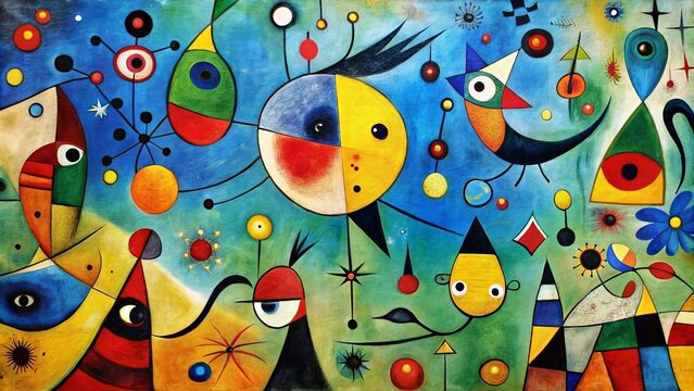 Abstract Surrealism A Dance of Shapes and Colors on Canvas, abstract art, surrealism, miro style, modern art