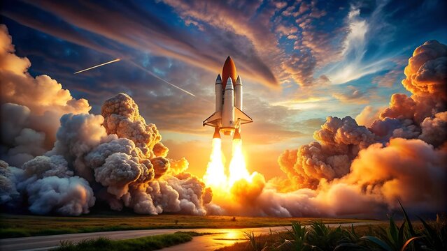 A Symphony of Fire and Light: The Majestic Launch of a Shuttle Spaceship  Generative AI