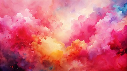 Fototapeta premium Abstract Watercolor Cloudscape Pink, Yellow, and Blue Hues, Watercolor Painting, Abstract Background, Clouds, Sky