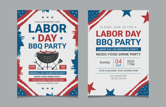 Labor Day BBQ flyer template, Labor Day invitation design vector.