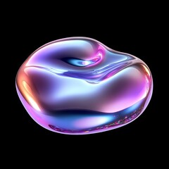 Shiny 3d blob with holographic gradient colors on a black background, 3d shape for design