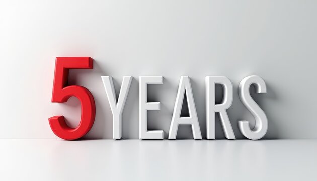 5 five years anniversary 3D text typography illustration. Celebration, party, ceremony concept graphic element.