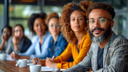 Diverse group of professionals in a meeting.