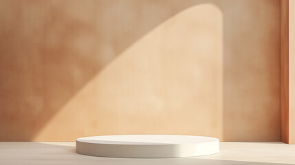 Fototapeta premium A white pedestal with a shadow on the wall