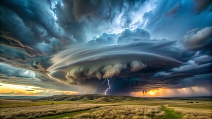 A Powerful Visual Representation of a Supercell Storm Raging Across the Wyoming Landscape  generative AI