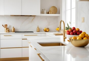 White and gold theme interior modern minimalism photo realism neww Style 3d Paints Doodle Illustration Deep View High Results 4k HD