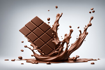 Huge swirl of dark melted chocolate surrounding curved horizontal piece of solid milk chocolate