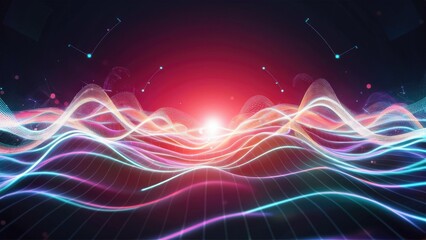 Fototapeta premium Vibrant iridescent waves of glowing energy with digital plasma effects and dynamic light rays Abstract background