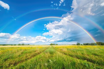 Double Rainbow Over a Field of Green and Yellow