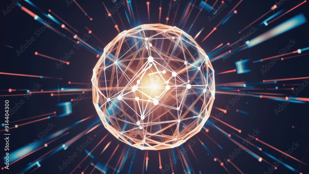 Poster illuminated web hologram on a softfocus background concept of future technology and the metaverse 3d