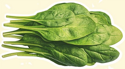 Obraz premium A vibrant watercolor illustration of fresh spinach leaves, highlighting their detailed texture and natural green color, perfect for promoting healthy eating and organic living.