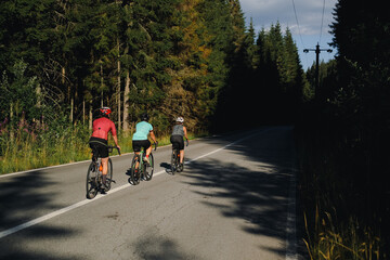 Gravel bikers on Transalpina strategic road in the Carpathian Mountains in Romania.