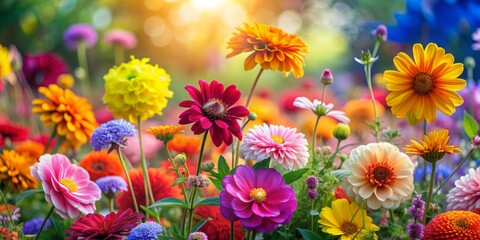 Fototapeta premium A Bouquet of Sunshine A Vibrant Close-Up of Colorful Flowers in a Summer Field, flower, bloom, garden, nature