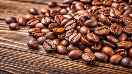 Coffee Bean Close-up on Wooden Surface, Roasted Coffee, Coffee Beans, Aromatic Coffee, Wooden Background