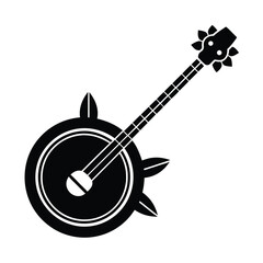 Acoustic  guitar and flowers on a white background silhouette vector illustration
