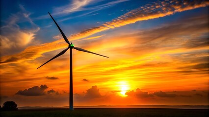 Silhouetted Serenity: A Wind Turbine Stands Tall Against the Setting Sun  AI generated