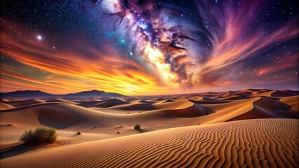 Naklejka premium Desert Sands Under a Milky Way Sky, desert, milkyway, starry sky, night sky