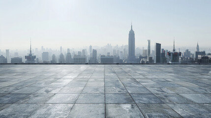 Obraz premium Empty cement floor with cityscape and skyline background